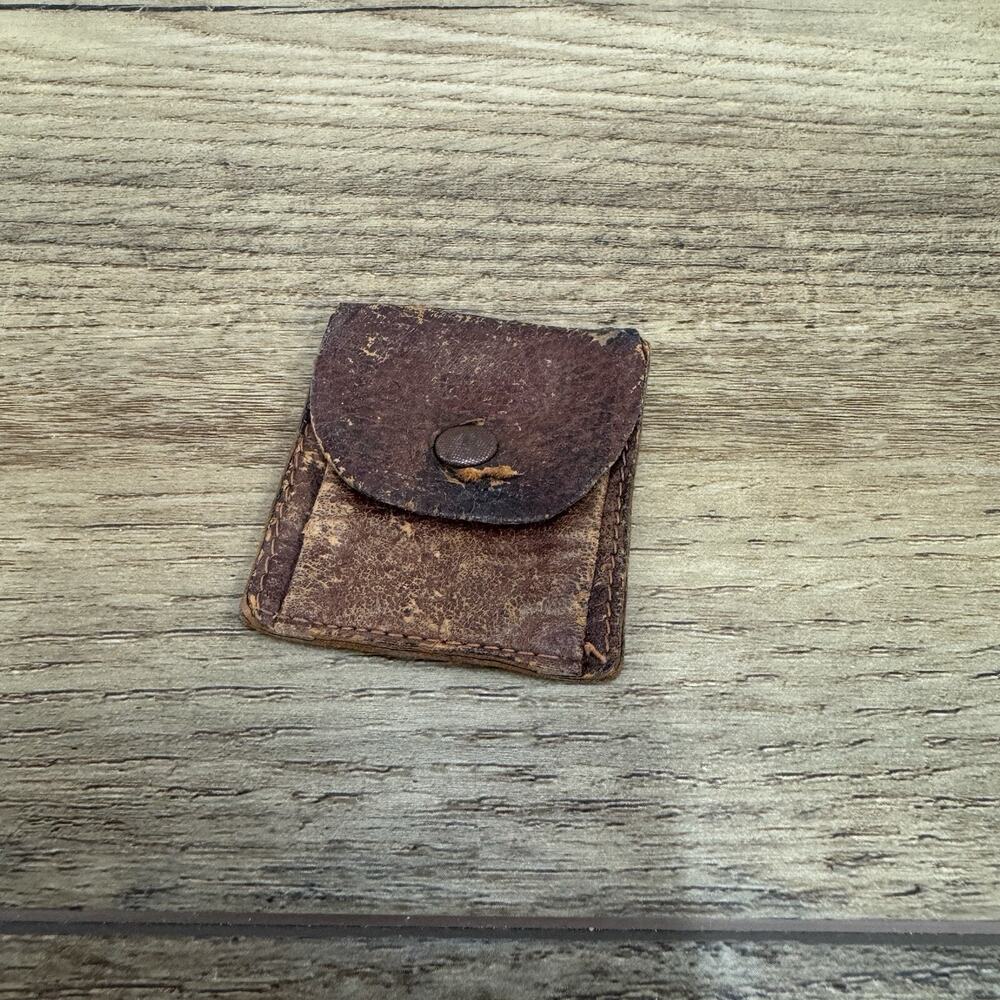 VINTAGE Pill Coin Brown Leather Pocket Size Pouch